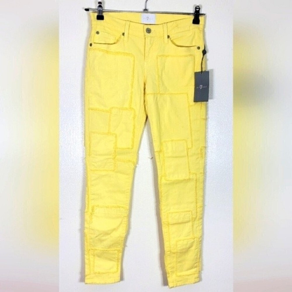 7 For All Mankind Yellow Skinny Patchwork Jeans Size 25 NWT